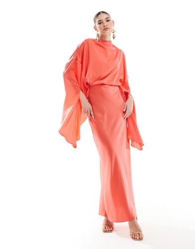 Vestito lungo in raso color corallo con dettaglio sovrapposto - ASOS DESIGN - Modalova