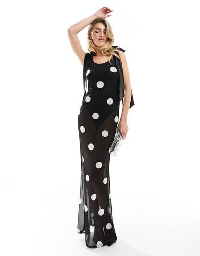 Vestito lungo in rete con stampa a pois e lacci in raso a contrasto - ASOS DESIGN - Modalova