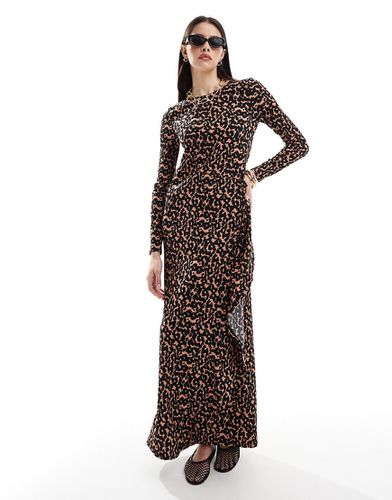 Vestito lungo stropicciato a maniche lunghe leopardato - ASOS DESIGN - Modalova