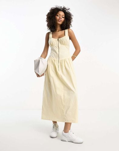 Vestito midi multitasche con vita scesa in cotone crema slavato con zip - ASOS DESIGN - Modalova