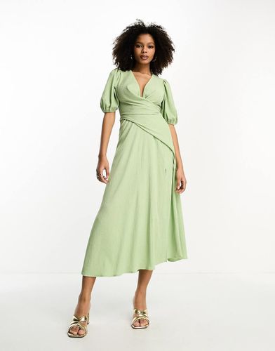 Vestito midi a pieghe con drappeggio e maniche a sbuffo verde menta - ASOS DESIGN - Modalova