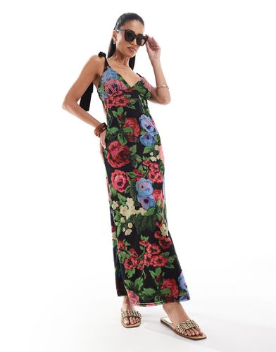 Vestito midi con stampa a fiori stile arazzo e spalline con fiocchi - ASOS DESIGN - Modalova