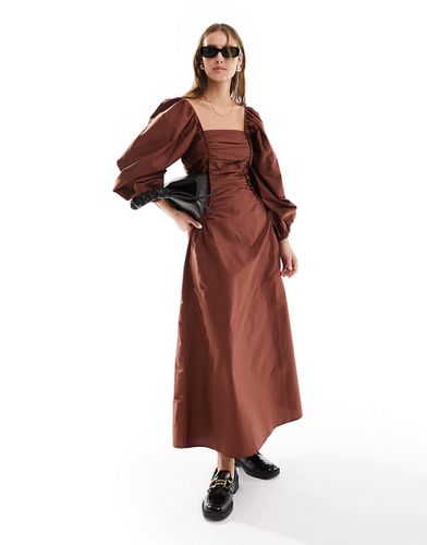 Vestito midi in popeline color cioccolato con scollo squadrato e vita stretta - ASOS DESIGN - Modalova