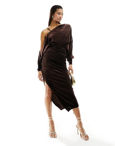 Vestito midi in velluto cioccolato con drappeggio stile peplo greco - ASOS DESIGN - Modalova
