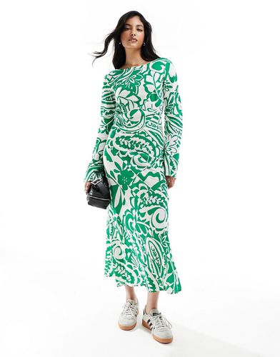 Vestito midi in viscosa con scollo a barchetta e dettaglio a V sul retro verde con stampa - ASOS DESIGN - Modalova