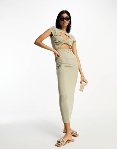 Vestito midi salvia con bustino intrecciato, cut-out e maniche ad aletta - ASOS DESIGN - Modalova