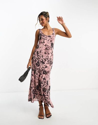 Vestito sottoveste midi con scollo rotondo rosa con stampa a fiori - ASOS DESIGN - Modalova