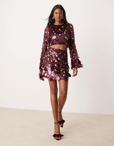 Minigonna bordeaux con paillettes in coordinato - ASOS EDITION - Modalova