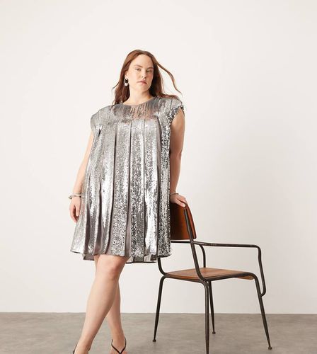 Curve - Vestito corto a trapezio grigio a pieghe decorato con paillettes - ASOS EDITION - Modalova