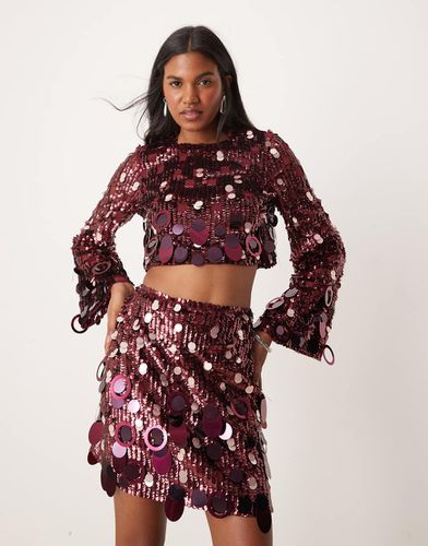 Crop top a maniche lunghe bordeaux decorato con paillettes in coordinato - ASOS EDITION - Modalova