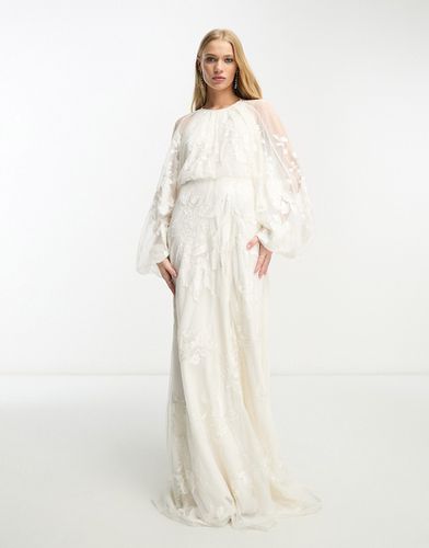 ASOS Edition - Elsie - Vestito da sposa lungo color avorio allacciato sul collo con maniche a campana ricamate con perline - ASOS DESIGN - Modalova