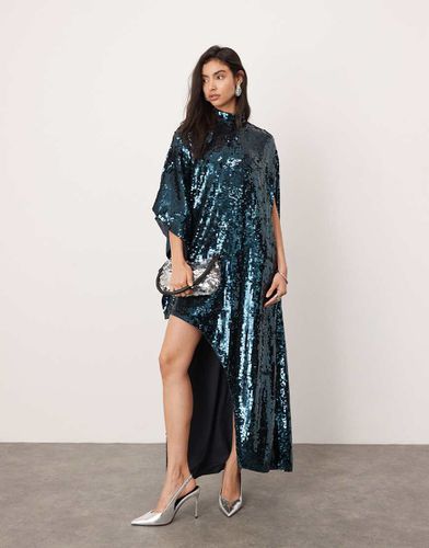 Vestito corto scuro accollato con fondo asimmetrico, paillettes e maniche a mantella - ASOS EDITION - Modalova