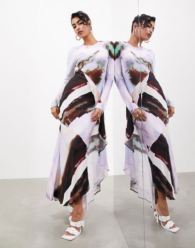 Vestito lungo a maniche lunghe con volant lilla con stampa artistica astratta - ASOS EDITION - Modalova
