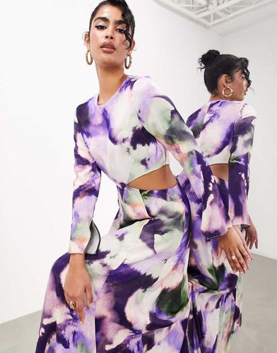 Vestito lungo a maniche lunghe in raso viola con stampa effetto acquerello - ASOS EDITION - Modalova