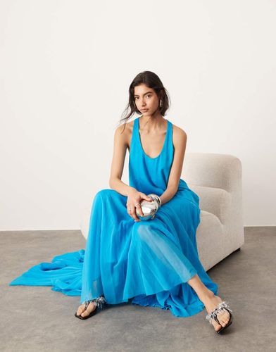 Vestito lungo blu con gonna in chiffon e vita scesa - ASOS EDITION - Modalova