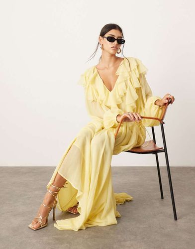 Vestito lungo giallo limone con volant, bordi grezzi e coulisse in vita - ASOS EDITION - Modalova