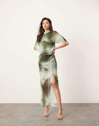 Vestito midi verde con stampa sfumata e scollo drappeggiato - ASOS EDITION - Modalova