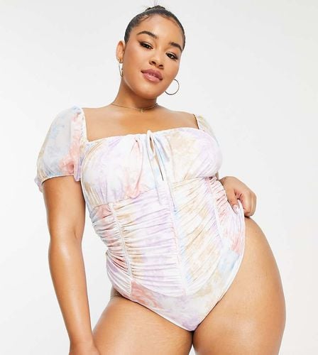 Curve - Costume da bagno a corsetto con maniche a sbuffo e stampa toile de jouy - ASOS LUXE - Modalova