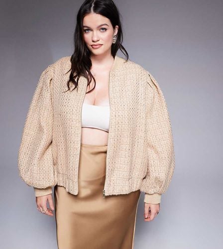 Curve - Giacca bomber in tessuto bouclé color con decorazioni - ASOS Luxe - Modalova