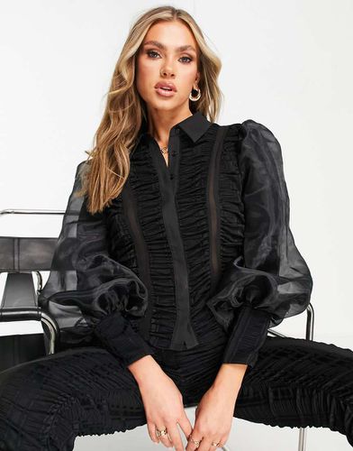 Camicia nera in chiffon increspata in coordinato - ASOS LUXE - Modalova