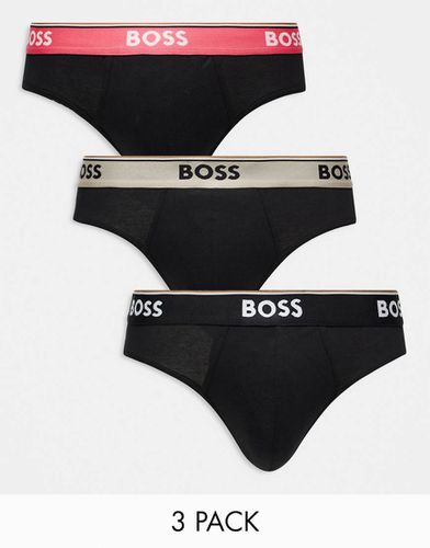 Power - Confezione da 3 slip neri con fascia in vita colorata - BOSS Bodywear - Modalova