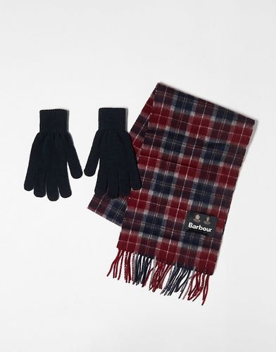 Set regalo con guanti e sciarpa a quadri scozzesi rossi e blu - Barbour - Modalova