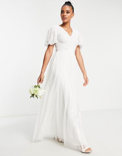 Vestito lungo da sposa con corpino decorato, maniche con volant e gonna in tulle - Beauut - Modalova