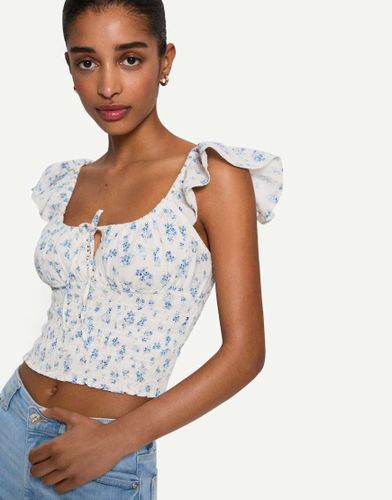 Top froncé style champêtre à imprimé fleurs - Blanc - Bershka - Modalova