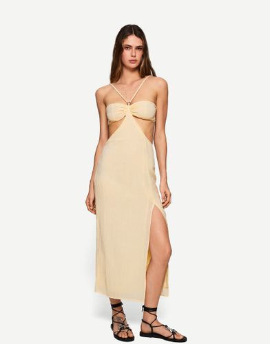 Robe mi-longue rustique à découpes - Bershka - Modalova