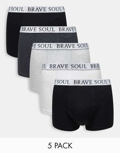 Confezione da 5 paia di boxer neri, grigi e bianchi con fascia in vita con logo - Brave Soul - Modalova