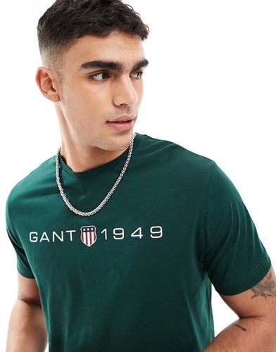 T-shirt scuro con stampa del logo e stemma - Gant - Modalova