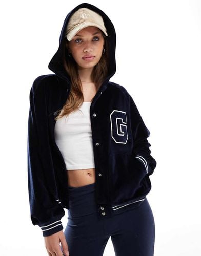 Giacca bomber in velour con cappuccio e logo stile college - Gant - Modalova