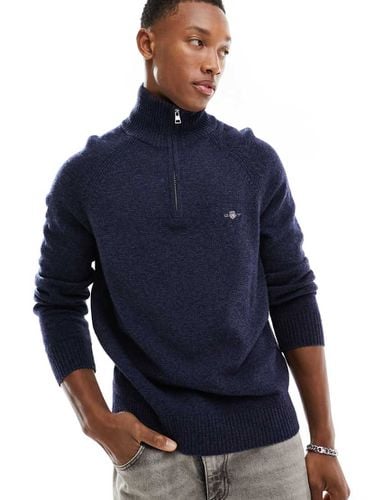 Maglione mélange in misto lana d'agnello bicolore con zip corta, maniche raglan e logo dello scudo - Gant - Modalova