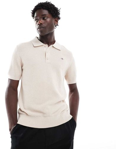 Polo in cotone strutturato beige con logo ricamato a scudo - Gant - Modalova