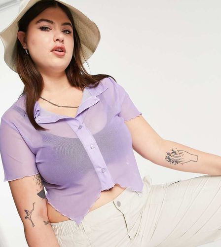 Crop top attillato in rete lilla stile anni '90 con bottoni sul davanti - Daisy Street Plus - Modalova