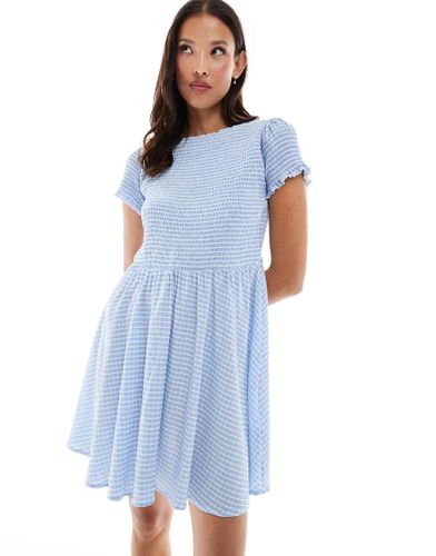 Robe babydoll courte à carreaux - Bleu - Daisy Street - Modalova