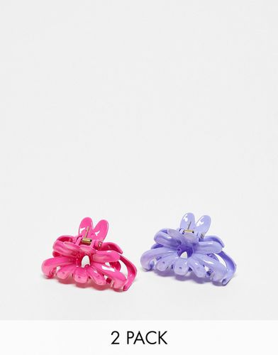 Confezione da 2 fermagli per capelli a forma di fiore viola e rosa lucido - DesignB London - Modalova