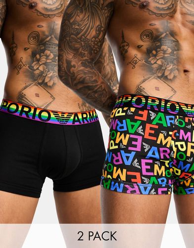 Bodywear - Confezione da 2 boxer aderenti neri con stampa in colori arcobaleno - Emporio Armani - Modalova