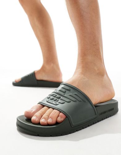 Bodywear - Sliders da mare kaki con logo - Emporio Armani - Modalova
