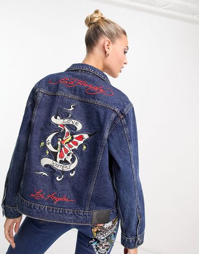 Giacca di jeans aderente con stampa "Love is a mystery" - Ed Hardy - Modalova