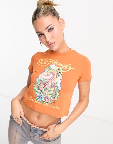 T-shirt baby corta con stampa di serpente - Ed Hardy - Modalova