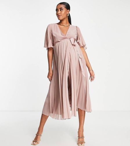 Esclusiva ASOS DESIGN Maternity - Vestito midi a pieghe con maniche a kimono allacciato in vita - ASOS Maternity - Modalova