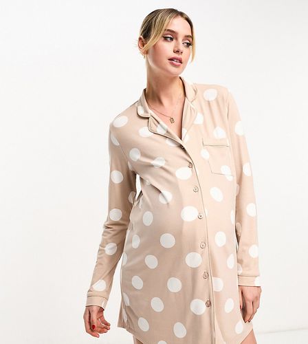 Esclusiva ASOS DESIGN Maternity - Camicia da notte in viscosa beige a pois - ASOS Maternity - Modalova