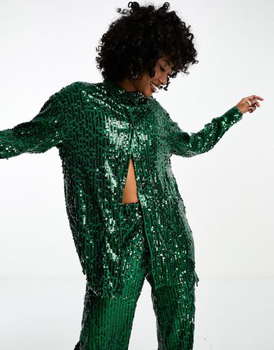 Camicia oversize smeraldo con paillettes in coordinato - Extro & Vert - Modalova
