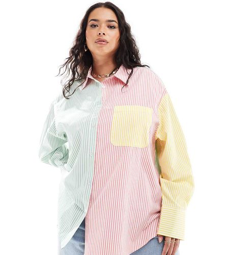 Camicia patchwork a righe in colori pastello - Extro & Vert Plus - Modalova