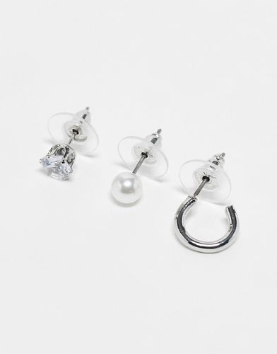 Confezione da 3 orecchini singoli color e con perla - FADED FUTURE - Modalova