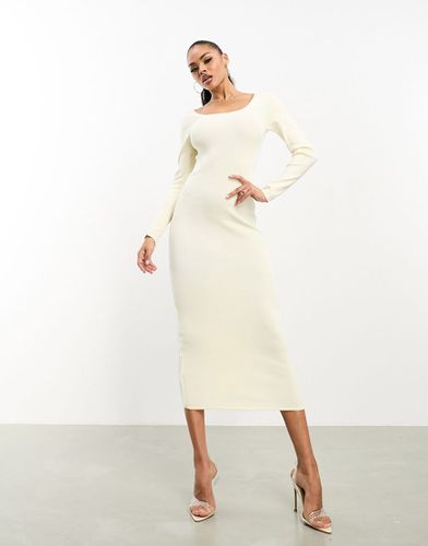 Vestito midi fasciante crema in maglina con scollo sul retro - Fashionkilla - Modalova