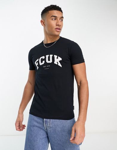 FCUK - T-shirt scuro con logo sbiadito stile college - French Connection - Modalova