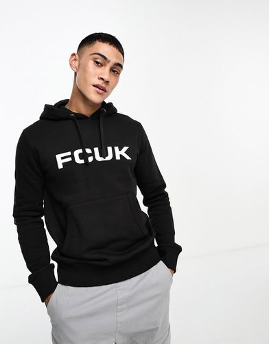 FCUK - Felpa con cappuccio nera con logo - French Connection - Modalova