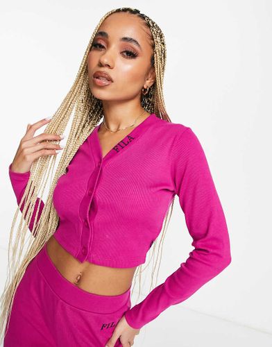 Cardigan rosa a coste con logo in coordinato - Fila - Modalova